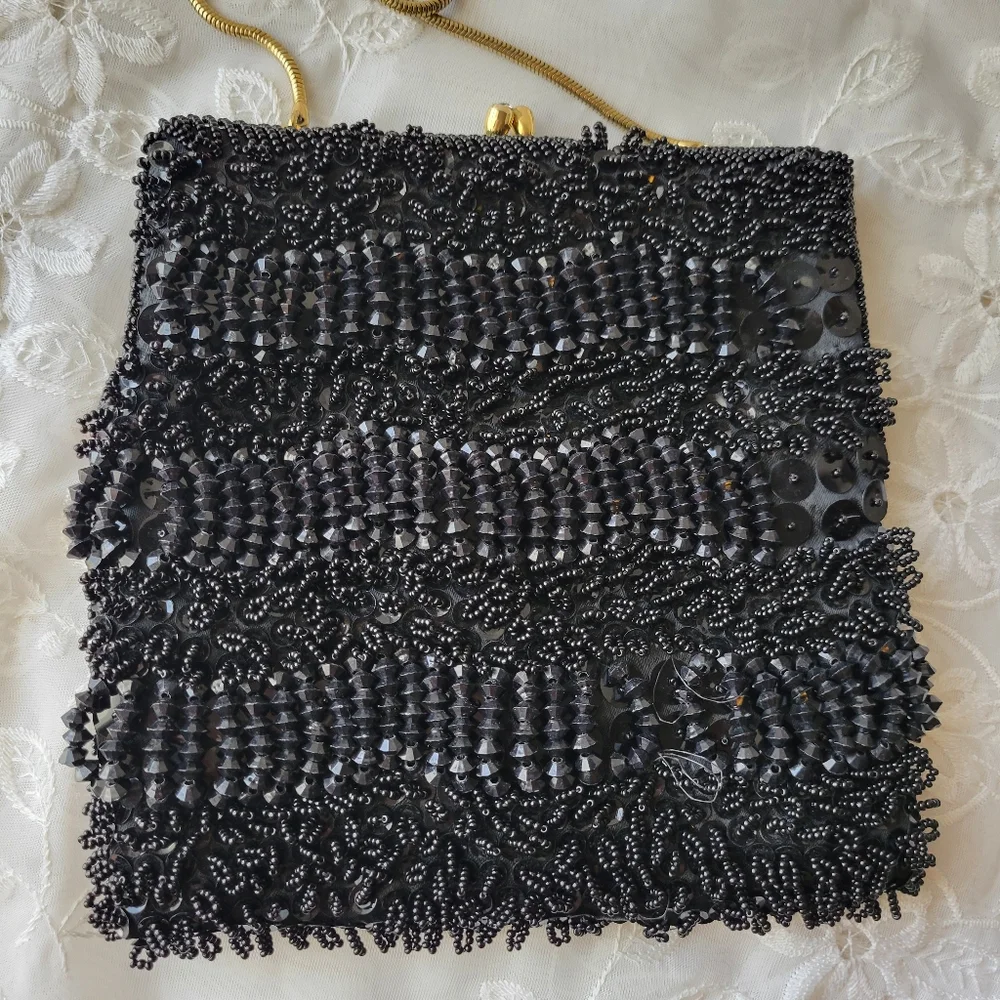 Walborg Richere Black Beaded Purse ~ Vintage ~ 1960s ~ Exquisite! ~ Loose Beads - Picture 11 of 16